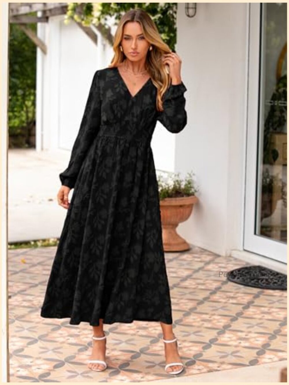 Boho Floral Long Sleeve Maxi Dress V-Neck Empire Waist with Pockets - Picture 6 of 7